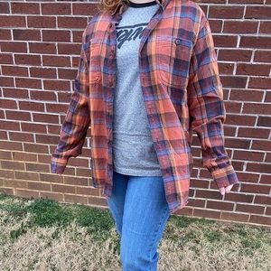 Duluth Trading Co orange flannel/plaid shirt